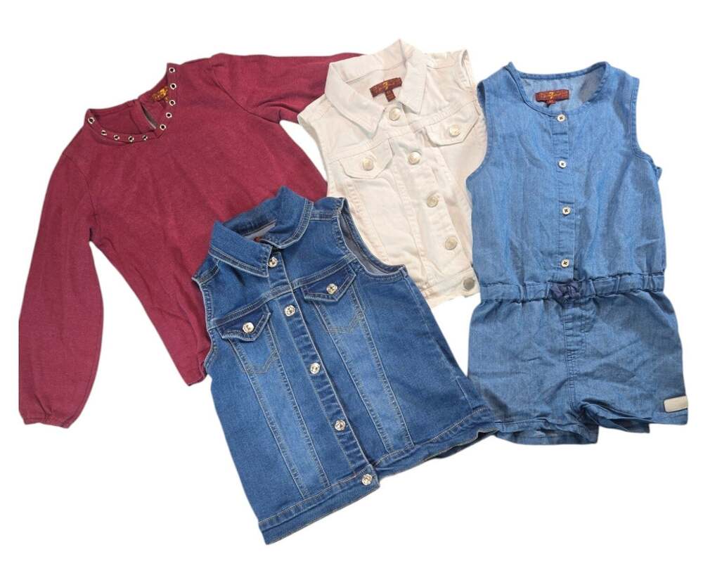 7FAM Toddler Girl 4T Bundle Vests Top Romper Spring Fall EUC 7 For All Mankind